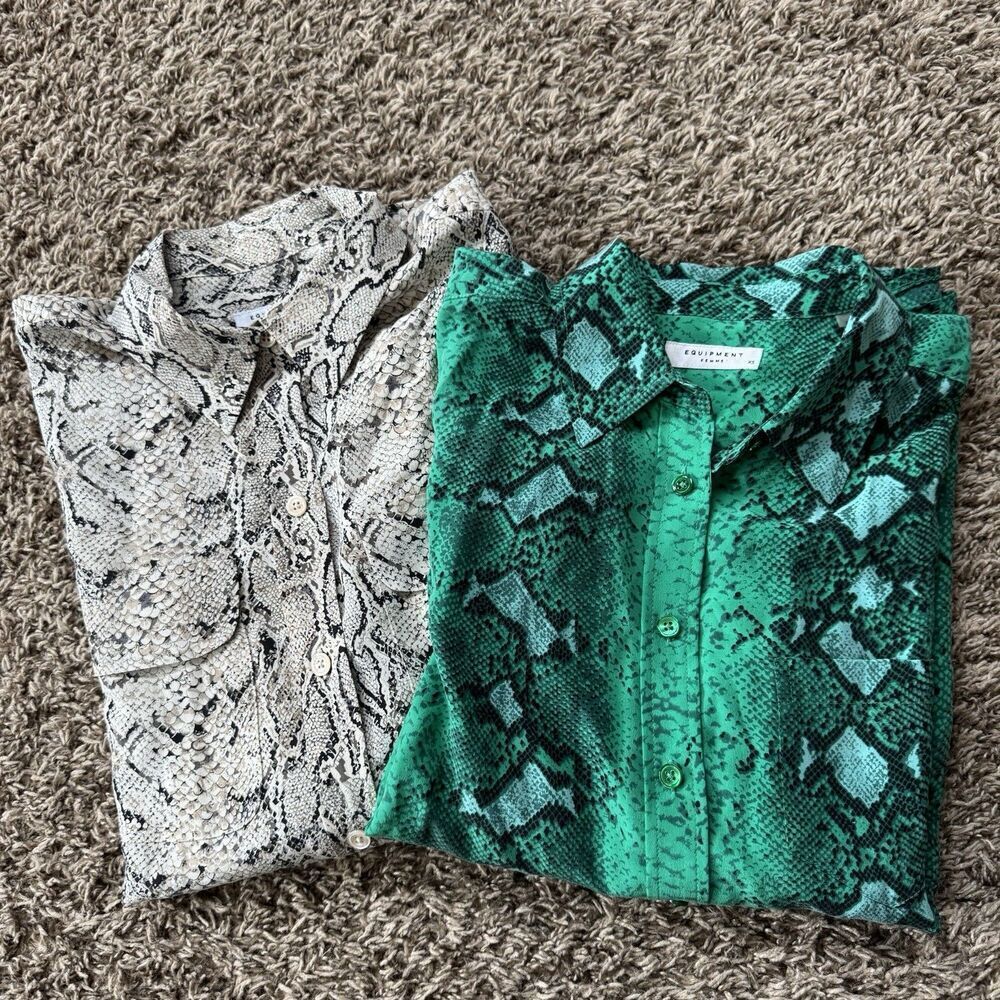 TWO Equipment Femme Signature Silk Blouse Snake Print Button Up Shirt Womens XS
